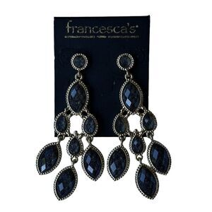 Francesca's Drop Dangle Chandelier Earrings Gray Blue Sparkling‎ Glass Cab 3" L